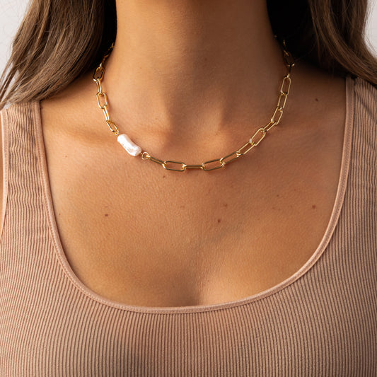 Jackie Necklace - 18K Gold Plated + Real Baroque Pearl