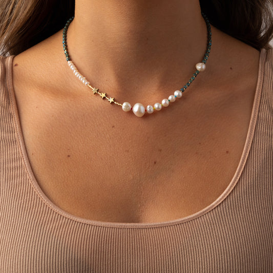 Leah Necklace - Real Freshwater Pearls + Beads