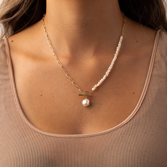 Margaret Necklace - 18K Gold Plated + Real Freshwater Pearls